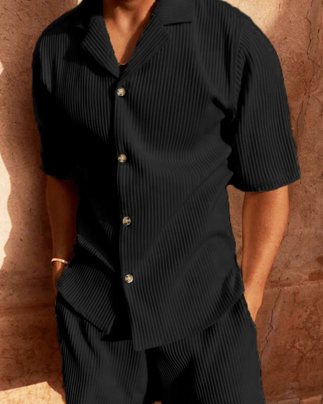 Men’s Pleated Short Sleeve Shirt and Shorts Set