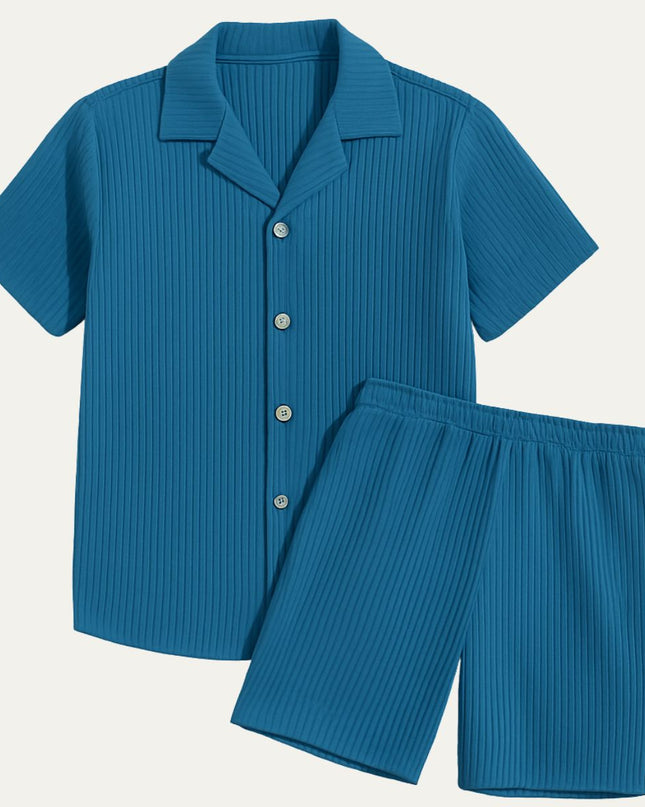 Men’s Pleated Short Sleeve Shirt and Shorts Set
