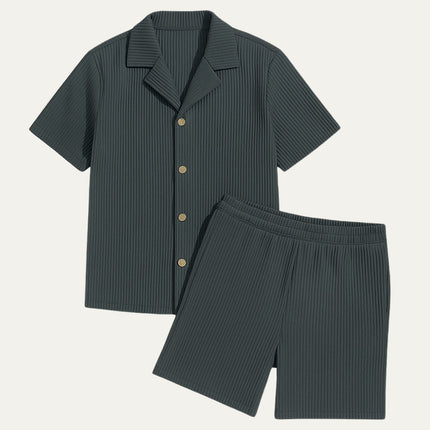 Men’s Pleated Short Sleeve Shirt and Shorts Set