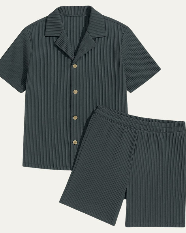 Men’s Pleated Short Sleeve Shirt and Shorts Set