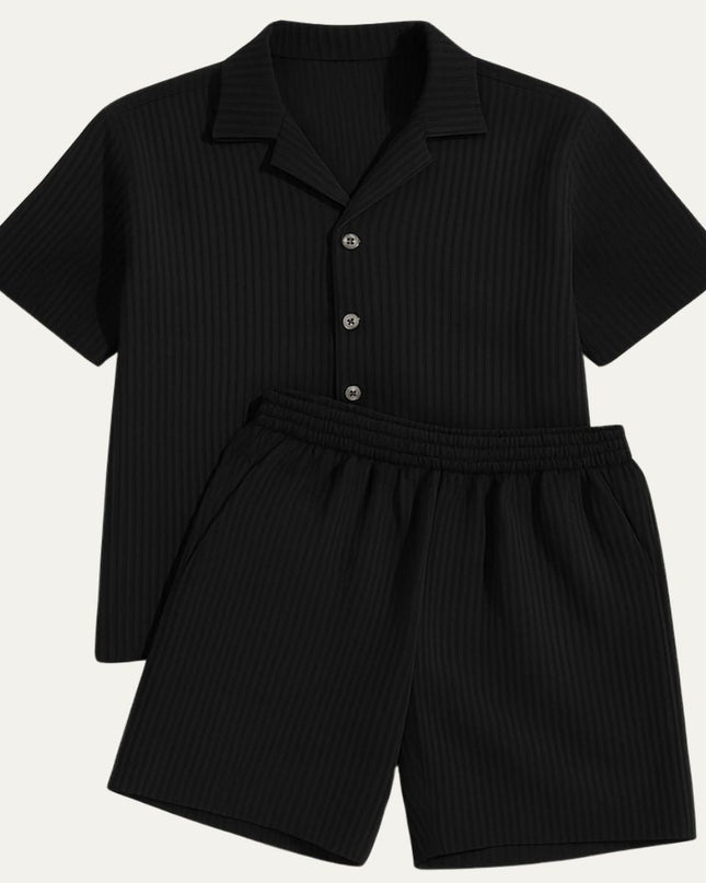 Men’s Pleated Short Sleeve Shirt and Shorts Set