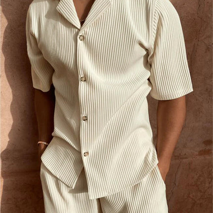 Men’s Pleated Short Sleeve Shirt and Shorts Set