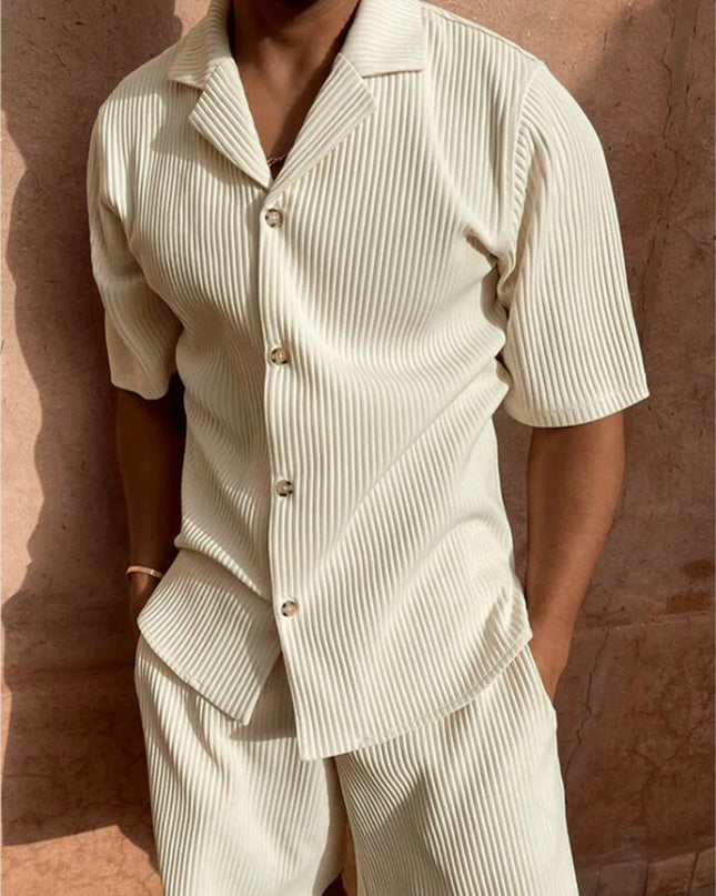 Men’s Pleated Short Sleeve Shirt and Shorts Set