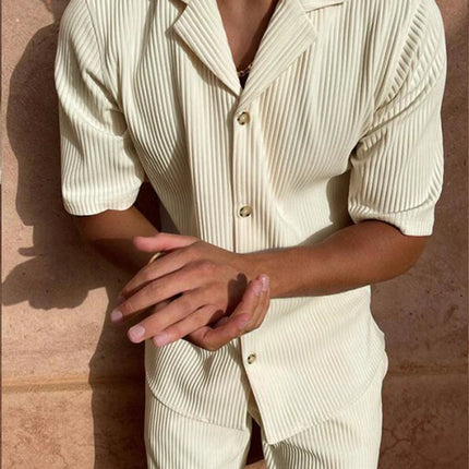 Men’s Pleated Short Sleeve Shirt and Shorts Set