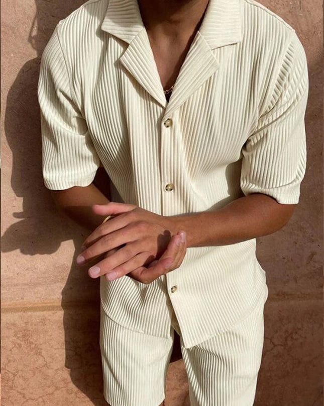 Men’s Pleated Short Sleeve Shirt and Shorts Set