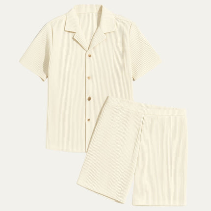 Men’s Pleated Short Sleeve Shirt and Shorts Set