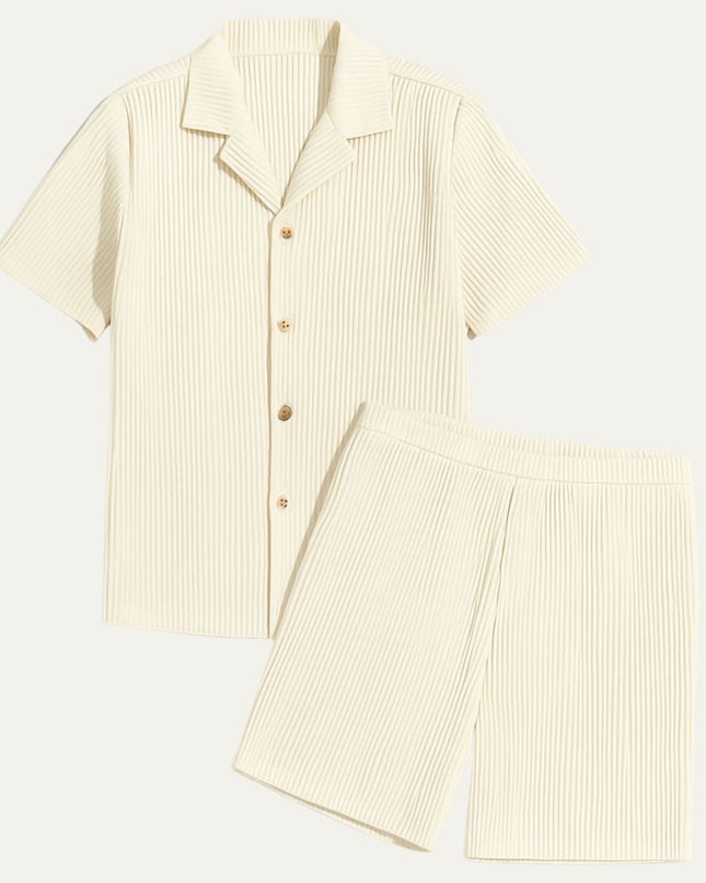 Men’s Pleated Short Sleeve Shirt and Shorts Set