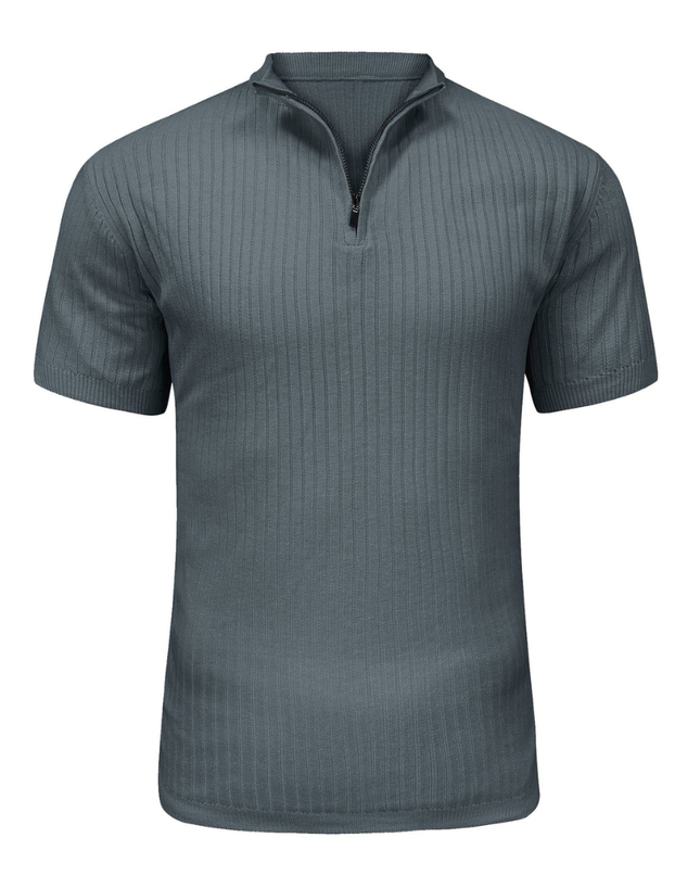 Men’s Ribbed Zip Polo – Short Sleeve Knit Top