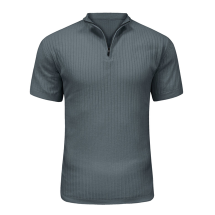 Men’s Ribbed Zip Polo – Short Sleeve Knit Top