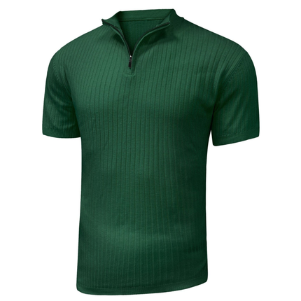 Men’s Ribbed Zip Polo – Short Sleeve Knit Top