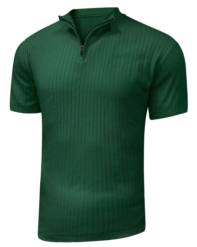 Men’s Ribbed Zip Polo – Short Sleeve Knit Top