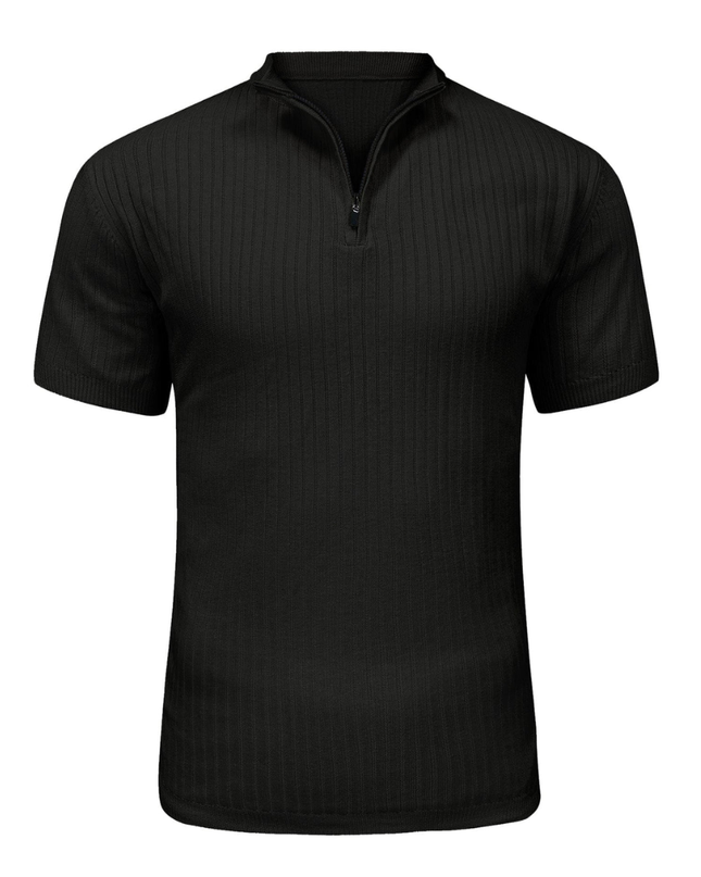 Men’s Ribbed Zip Polo – Short Sleeve Knit Top