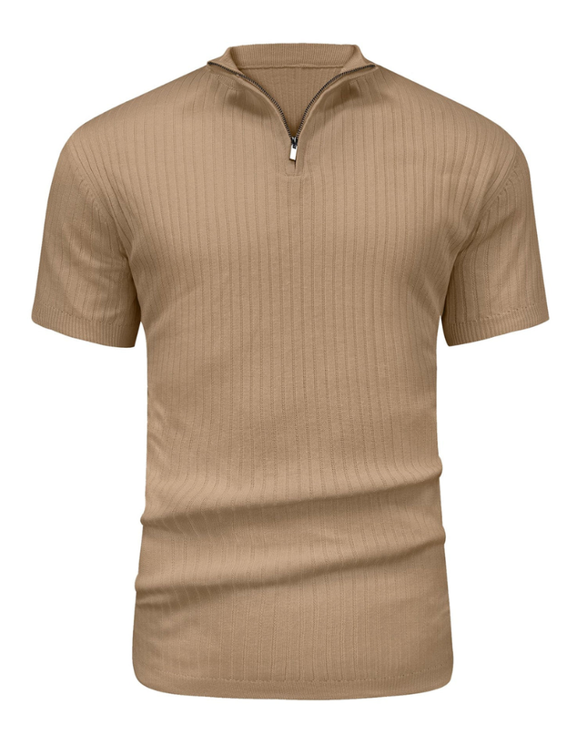 Men’s Ribbed Zip Polo – Short Sleeve Knit Top