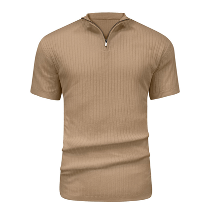 Men’s Ribbed Zip Polo – Short Sleeve Knit Top