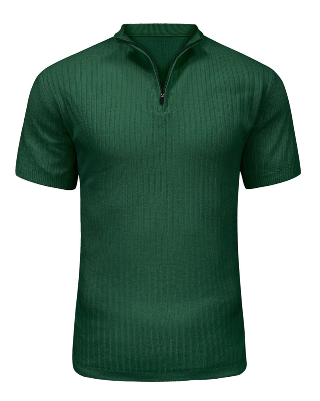 Men’s Ribbed Zip Polo – Short Sleeve Knit Top