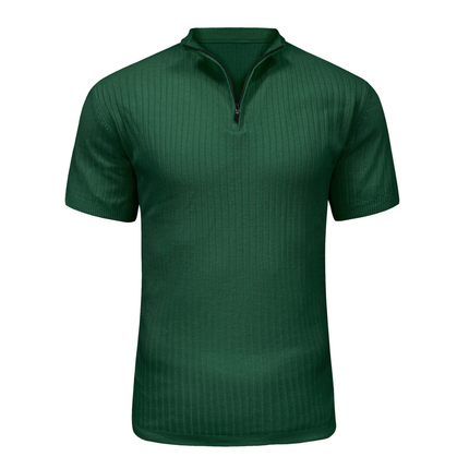 Men’s Ribbed Zip Polo – Short Sleeve Knit Top