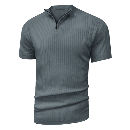 Men’s Ribbed Zip Polo – Short Sleeve Knit Top