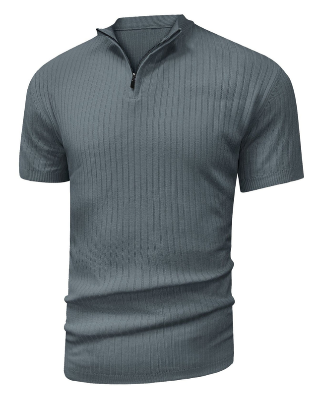 Men’s Ribbed Zip Polo – Short Sleeve Knit Top