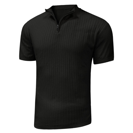 Men’s Ribbed Zip Polo – Short Sleeve Knit Top