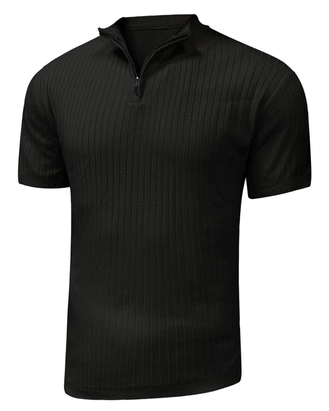 Men’s Ribbed Zip Polo – Short Sleeve Knit Top