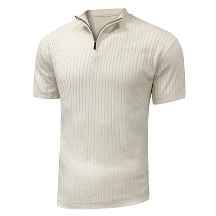 Men’s Ribbed Zip Polo – Short Sleeve Knit Top
