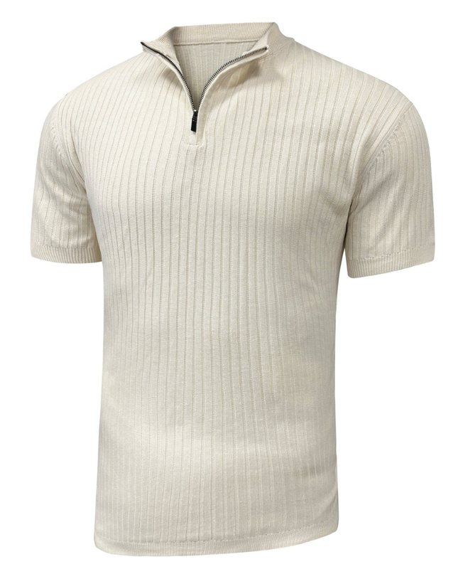 Men’s Ribbed Zip Polo – Short Sleeve Knit Top