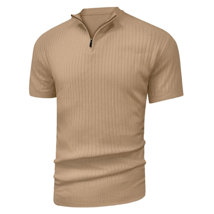Men’s Ribbed Zip Polo – Short Sleeve Knit Top