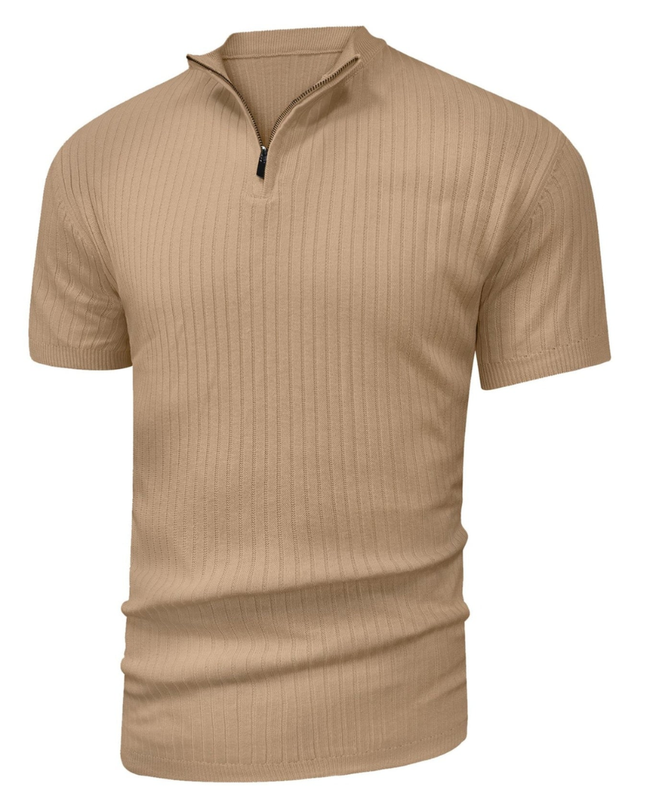 Men’s Ribbed Zip Polo – Short Sleeve Knit Top