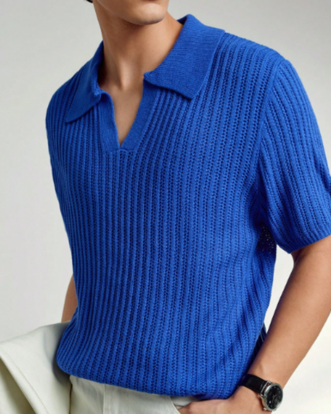 Men’s Short Sleeve Knitted Polo Shirt Solid Color Casual Top