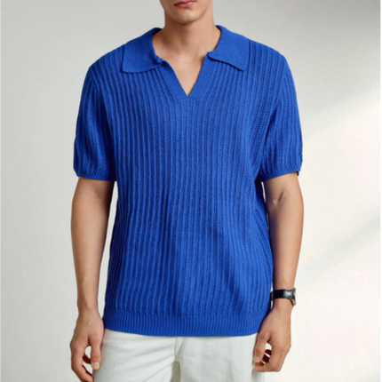 Men’s Short Sleeve Knitted Polo Shirt Solid Color Casual Top