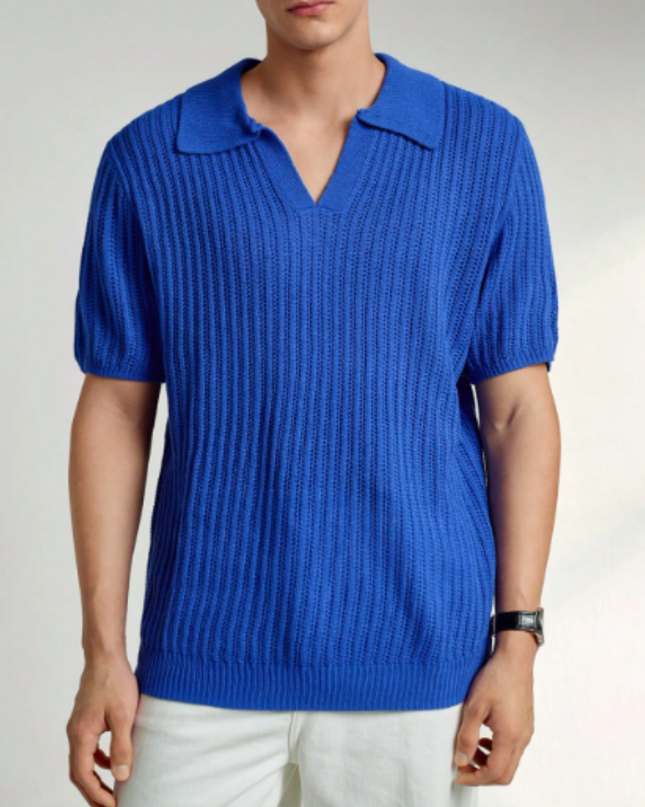 Men’s Short Sleeve Knitted Polo Shirt Solid Color Casual Top