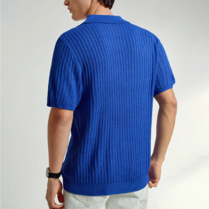 Men’s Short Sleeve Knitted Polo Shirt Solid Color Casual Top
