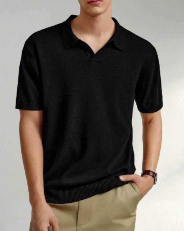 Men’s Short Sleeve Knitted Polo Shirt Solid Color Casual Top