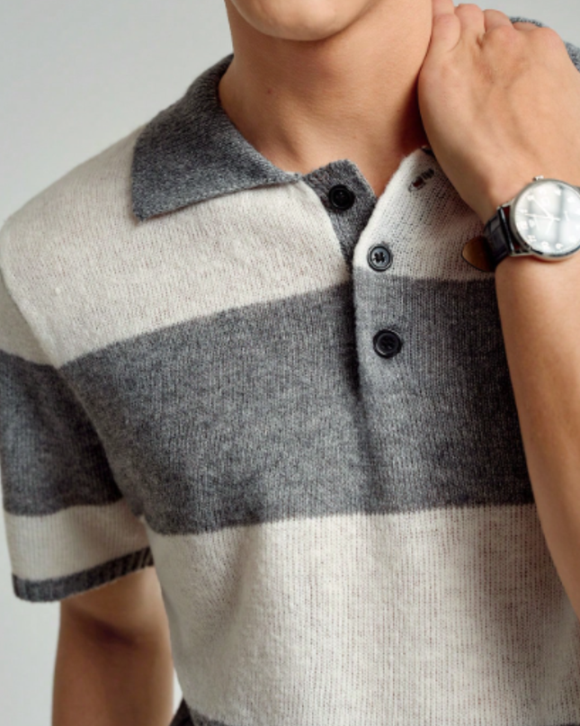 Men’s Short Sleeve Knitted Polo Shirt Solid Color