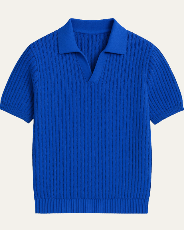 Men’s Short Sleeve Knitted Polo Shirt Solid Color Casual Top