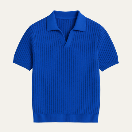 Men’s Short Sleeve Knitted Polo Shirt Solid Color Casual Top
