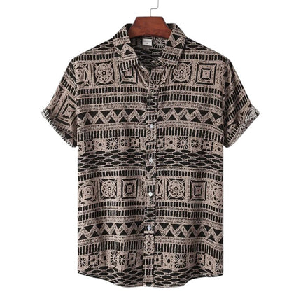 Men’s Short Sleeve Pattern Shirt – Button-Up Collared Top