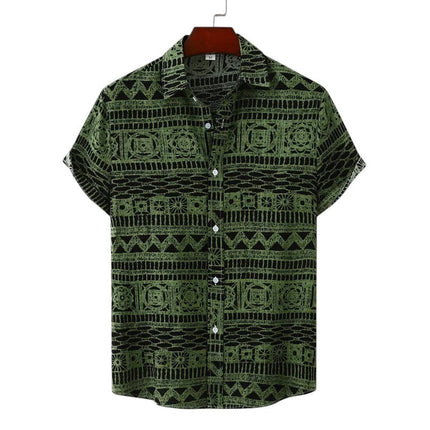 Men’s Short Sleeve Pattern Shirt – Button-Up Collared Top