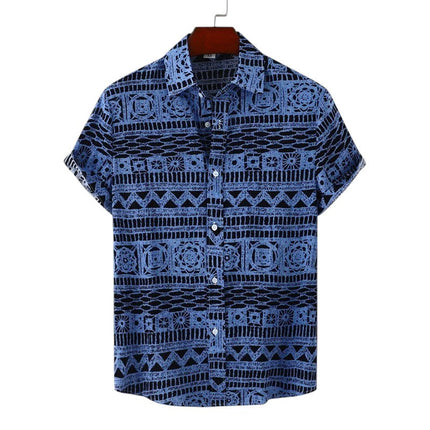 Men’s Short Sleeve Pattern Shirt – Button-Up Collared Top