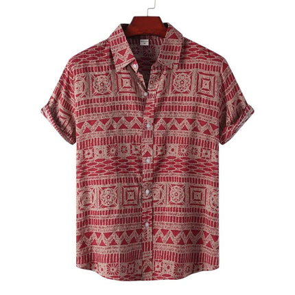 Men’s Short Sleeve Pattern Shirt – Button-Up Collared Top