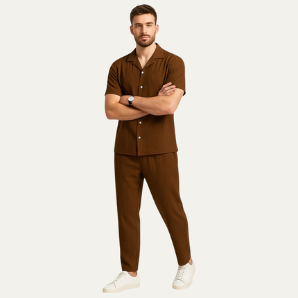 Men’s Short Sleeve Shirt and Drawstring Trousers Set