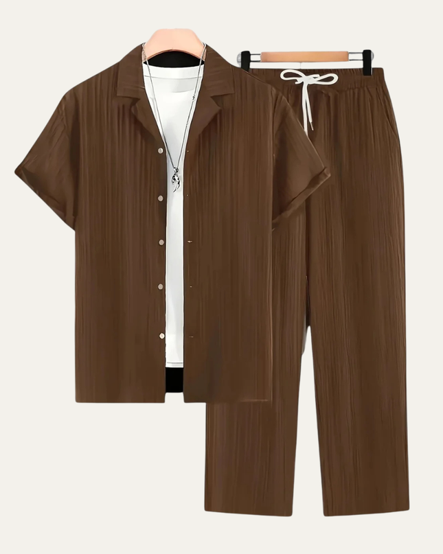 Men’s Short Sleeve Shirt and Drawstring Trousers Set