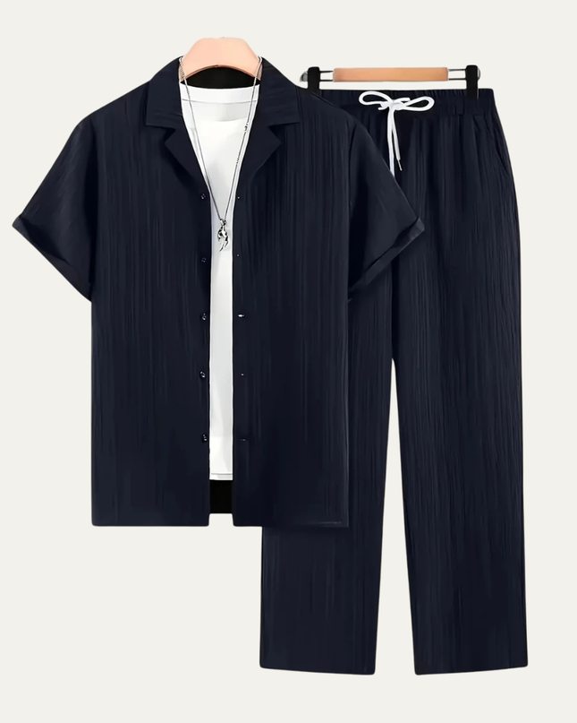 Men’s Short Sleeve Shirt and Drawstring Trousers Set