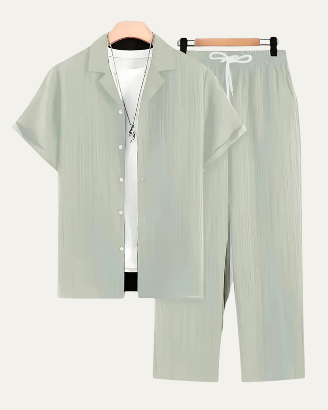 Men’s Short Sleeve Shirt and Drawstring Trousers Set