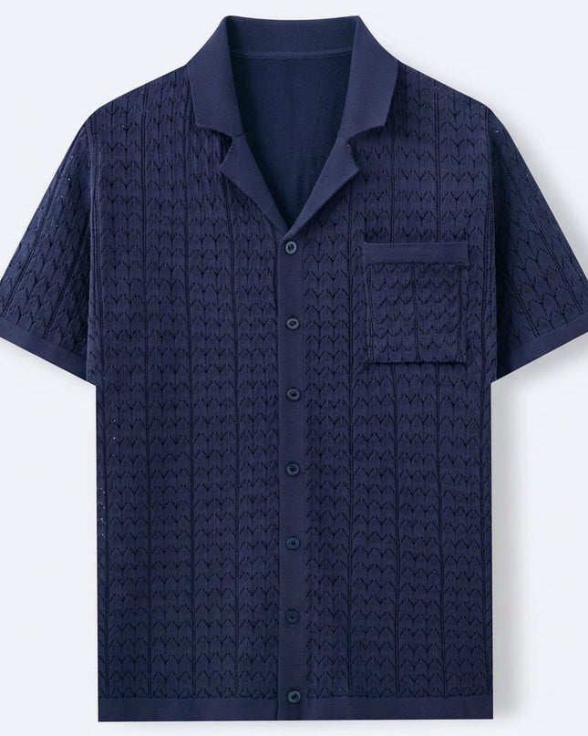 Men’s Short Sleeve Shirt – Button-Up with Pattern & Chest Pocket