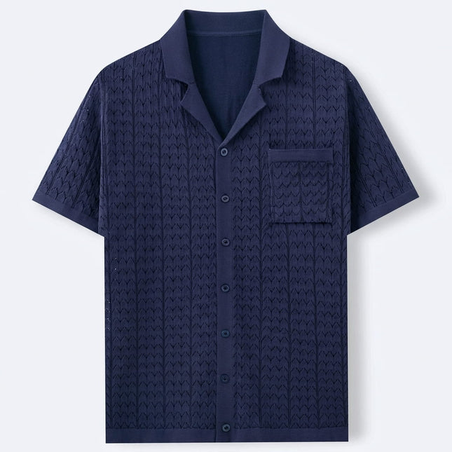Men’s Short Sleeve Shirt – Button-Up with Pattern & Chest Pocket