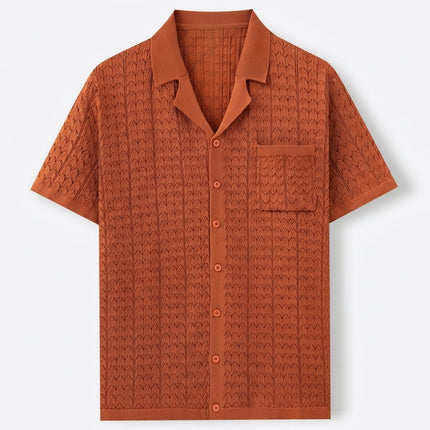 Men’s Short Sleeve Shirt – Button-Up with Pattern & Chest Pocket