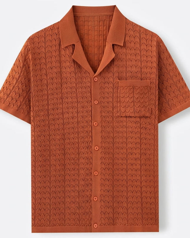 Men’s Short Sleeve Shirt – Button-Up with Pattern & Chest Pocket
