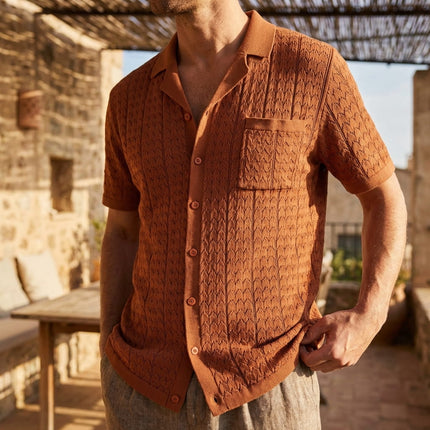 Men’s Short Sleeve Shirt – Button-Up with Pattern & Chest Pocket