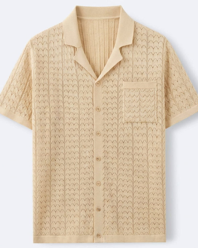 Men’s Short Sleeve Shirt – Button-Up with Pattern & Chest Pocket